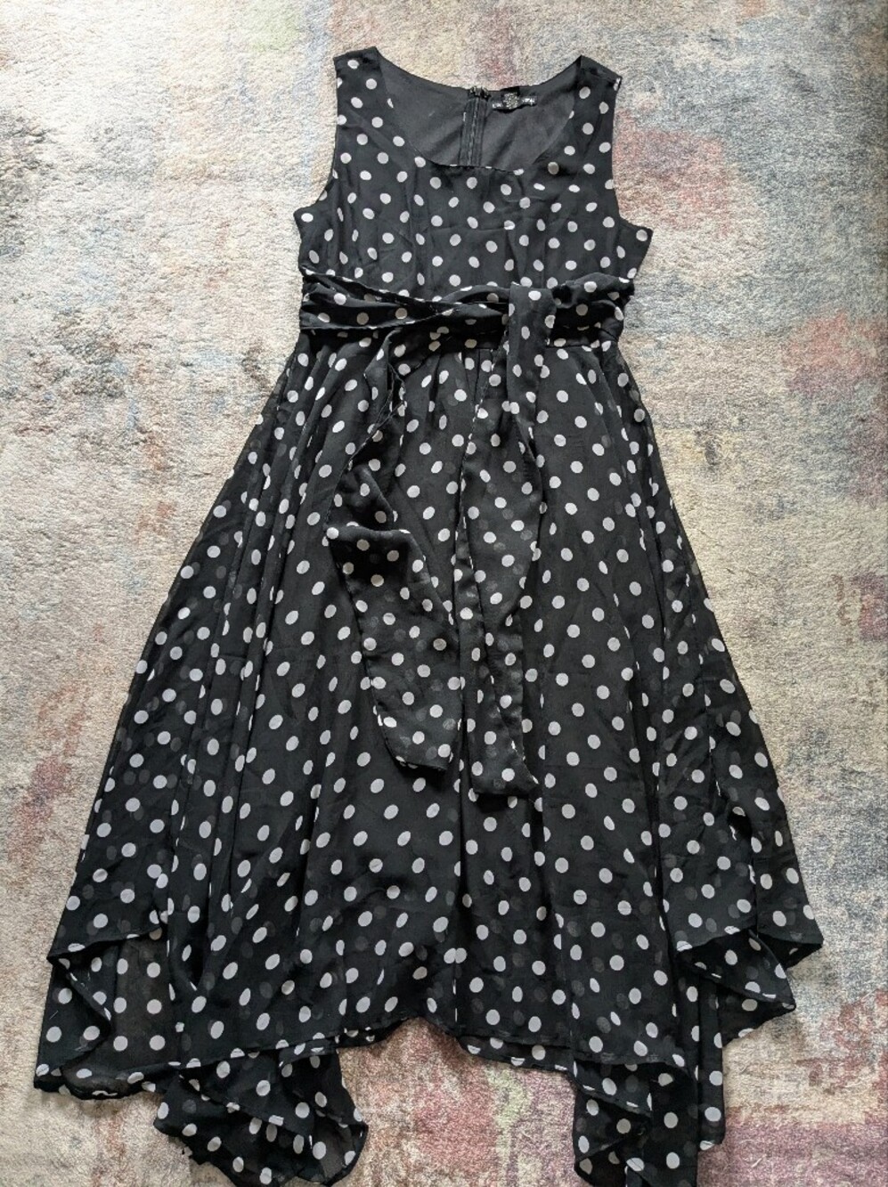 Retro Black Polka Dot Tie-Waist Midaxi Dress